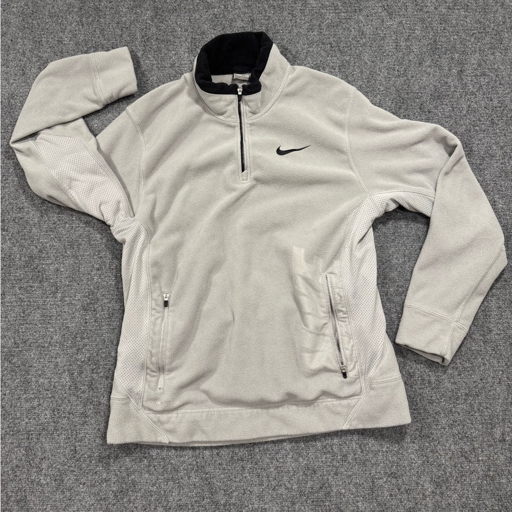 Y2K Nike Sweater Mens Large  Gray Fleece 1/4 Zip Pullover Therma Fit Logo